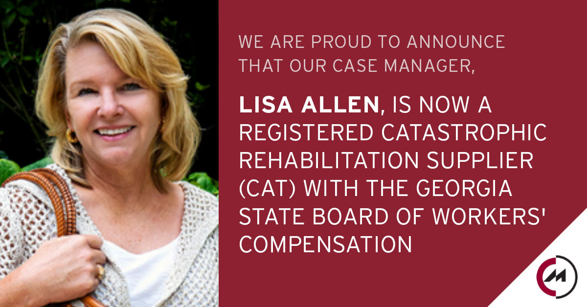 Lisa Allen is now a registered Catastrophic Rehabilitation Supplier with the Georgia State Board of Workers' Compensation